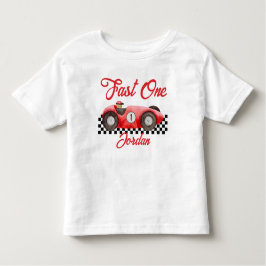 Camiseta Infantil Primeiro Aniversário Carro de Corrida Vermelho Ráp