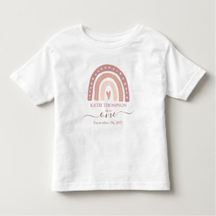 Camiseta Infantil Primeiro Aniversário do Arco-Íris Cor-de-Rosa Mode