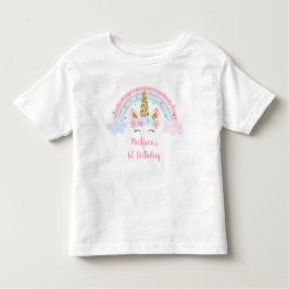 Camiseta Infantil Primeiro aniversario Dourado do Unicorn Rainbow Pi