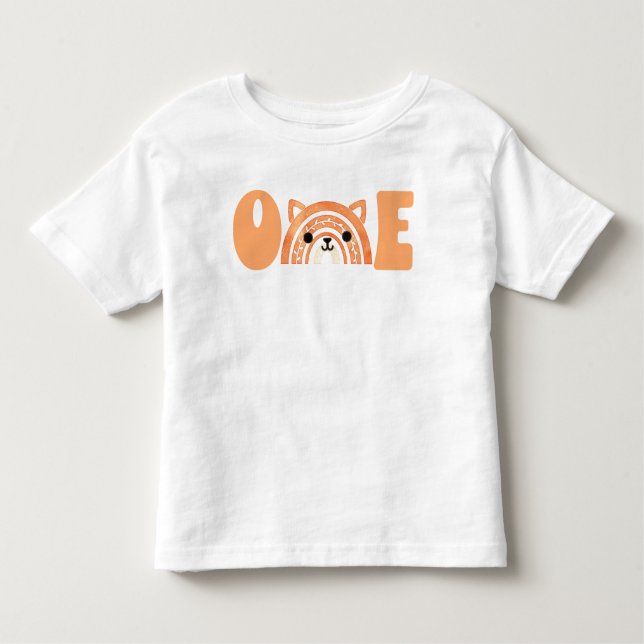 Camiseta Infantil Primeiro Aniversário Floresta Fox Boho Rainbow (Frente)