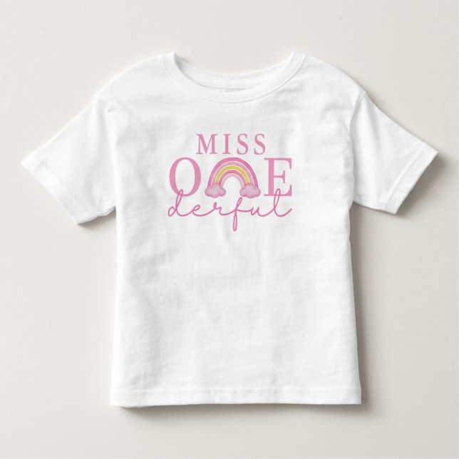Camiseta Infantil Primeiro Aniversário Maravilhoso Arco-Íris Rosa-Ro (Frente)