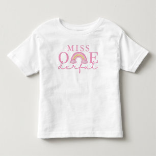 Camiseta Infantil Primeiro Aniversário Maravilhoso Rosa Arco-íris