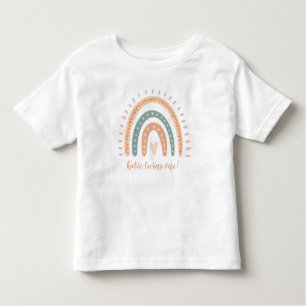 Camiseta Infantil Primeiro aniversario Modern Boho Rainbow Pastel Fi