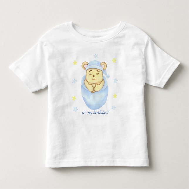 Camiseta Infantil Primeiro Aniversário Personalizado Garoto Urso de  (Frente)