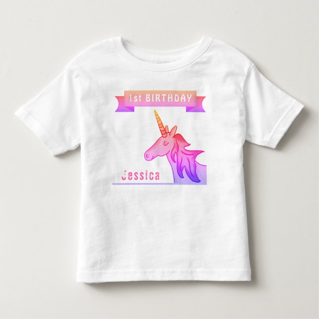 Camiseta Infantil Primeiro aniversario Rosa Unicorn (Frente)