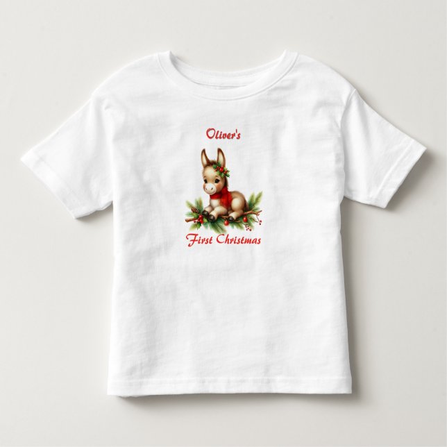 Camiseta Infantil Primeiro Cachorro de Natal em Scarf Vermelho (Frente)