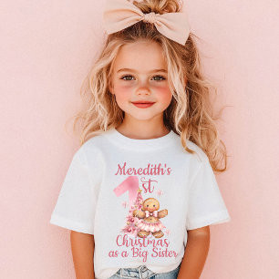 Camiseta Infantil Primeiro Natal como Irmã Mais Velha Nome Biscoito