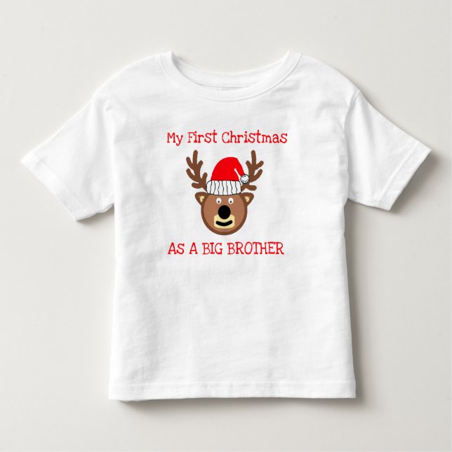 Camiseta Infantil Primeiro Natal Como Um Grande Irmão Toddler T-shir (Frente)