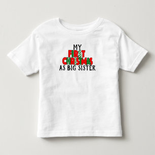 Camiseta Infantil Primeiro Natal Vermelho e Verde para a Irmã Grande