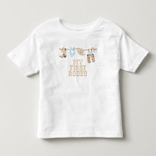 Camiseta Infantil Primeiro Rodeio Bebê azul e Bege Aniversário 