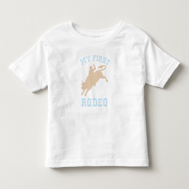 Camiseta Infantil Primeiro Rodeio Bebê azul e Bege Aniversário  (Frente)
