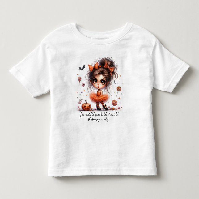 Camiseta Infantil Princesa Abóbora – Doce, Assustadora e Enfeitiçada (Frente)