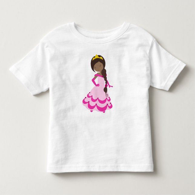Camiseta Infantil Princesa Afro-Americana, Coroa, Vestido, Vestido R (Frente)
