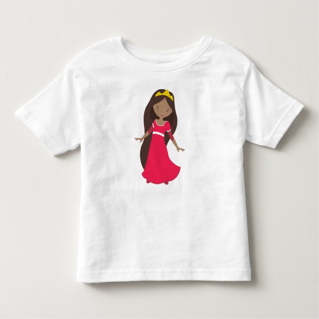 Camiseta Infantil Princesa Afro-Americana, Rainha, Coroa, Vestido Ve (Frente)