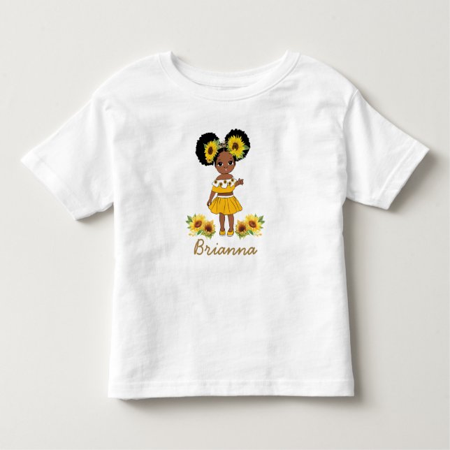 Camiseta Infantil Princesa Americana Africana Garota Sunflower Puff  (Frente)