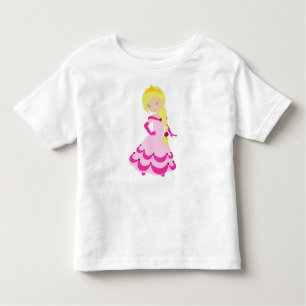Camiseta Infantil Princesa Bonita, Cabelo Louro, Coroa, Vestido Rosa