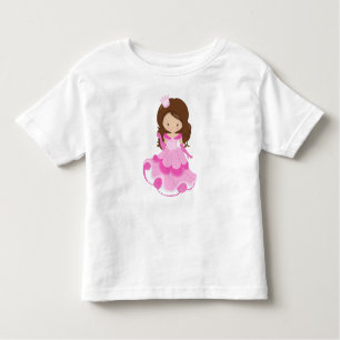 Camiseta Infantil Princesa Bonita, Coroa, Vestido Rosa, Cabelo Casta
