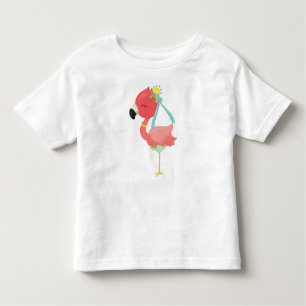 Camiseta Infantil Princesa Flamingo, Coroa, Flores, Flamingo Bonito