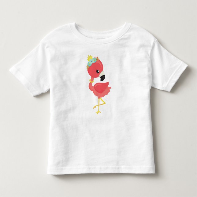 Camiseta Infantil Princesa Flamingo, Flores, Coroa, Flamingo Fofo (Frente)