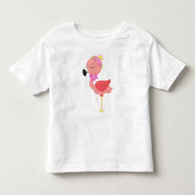 Camiseta Infantil Princesa Flamingo, Flores, Flamingo Bonito, Coroa (Frente)