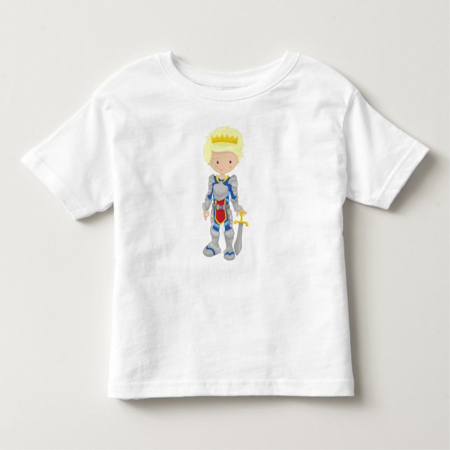 Camiseta Infantil Príncipe, Rei, Cavaleiro, Coroa, Espada, Cabelo Lo (Frente)
