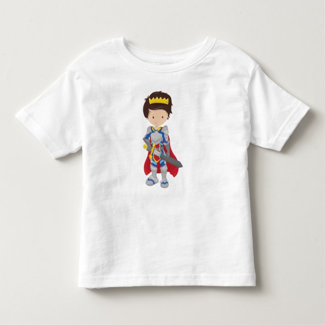 Camiseta Infantil Príncipe, Rei, Cavaleiro, Espada, Coroa, Cabelo Ca (Frente)