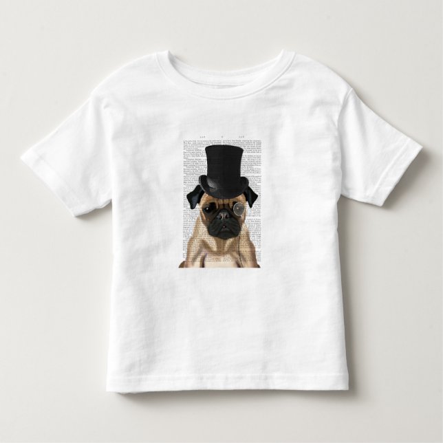 Camiseta Infantil Pug, Chapéu Formal e Chapéu (Frente)