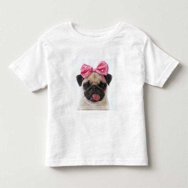Camiseta Infantil Pug com Arco rosa (Frente)