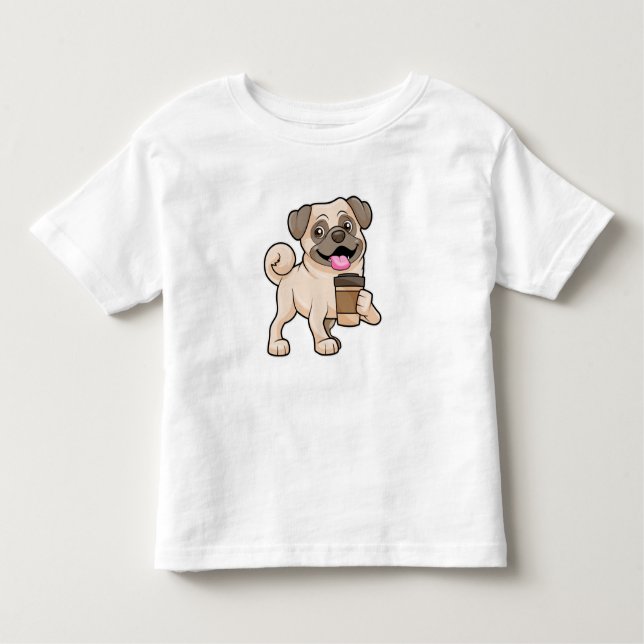 Camiseta Infantil Pug com café para ir (Frente)