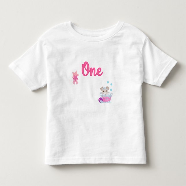 Camiseta Infantil Puppy in Bath One Year Girl, Personalizada para An (Frente)