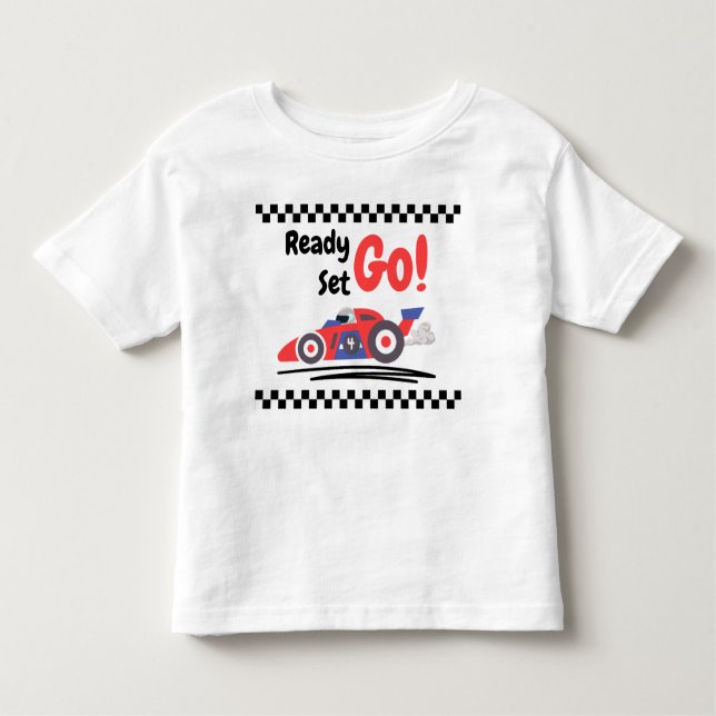 Camiseta Infantil Qualquer Idade Aniversário Pronto Vai Carro de Cor (Frente)