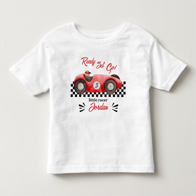 Camiseta Infantil Qualquer Idade Carro de Corrida Vermelho de Aniver (Frente)