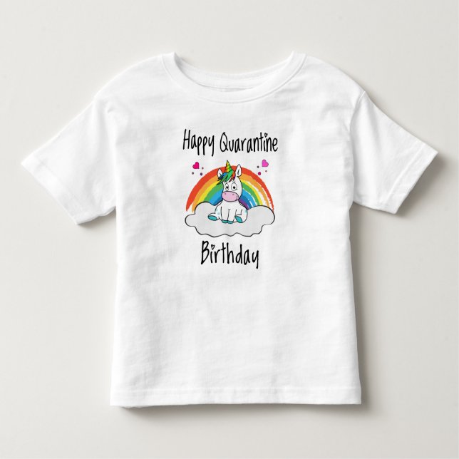 Camiseta Infantil Quarantine Birthday Unicorn arco-íris (Frente)