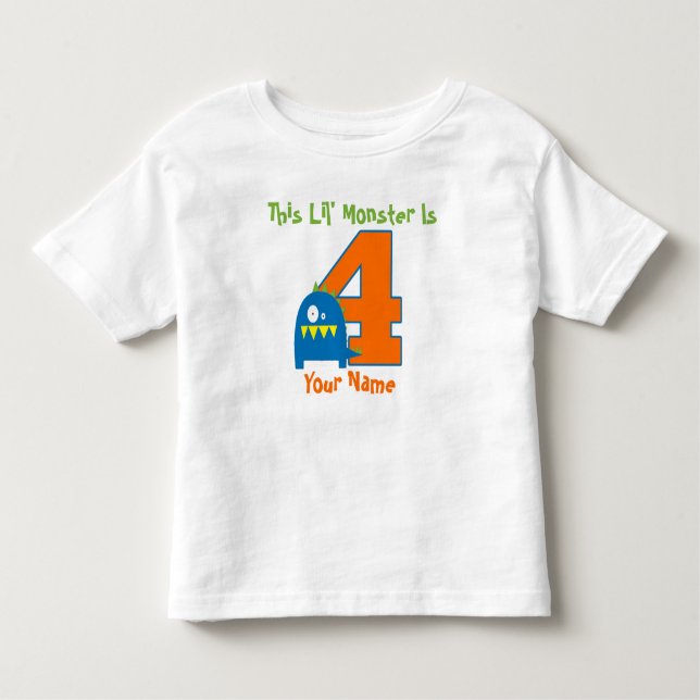 Camiseta Infantil Quarto Aniversário Monstro Personalizado T-shirt (Frente)