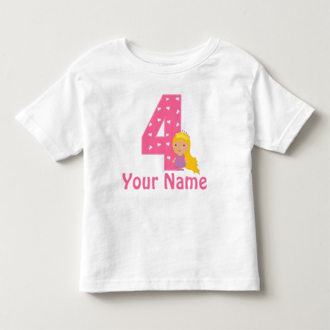 Camiseta Infantil Quarto aniversário Princesa Meninas Personalizadas (Frente)