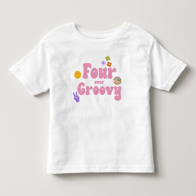 Camiseta Infantil Quatro Aniversário Groovy Retro 70's 4º Aniversári (Frente)