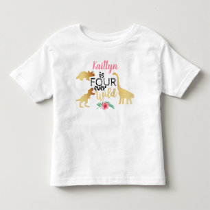 Camiseta Infantil Quatro Dinossauros Selvagens para Sempre 4º Aniver