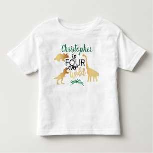 Camiseta Infantil Quatro Jovem Dinossauro Selvagem 4º Aniversário