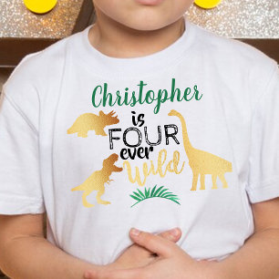Camiseta Infantil Quatro Selvagens Dinossauros Meninos 4º Aniversári