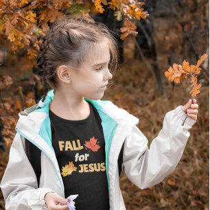 Camiseta Infantil Queda por Jesus - Folhas de outono Personalizáveis