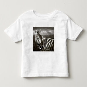 Camiseta Infantil Quênia. Preto e branco de zebra e planície.