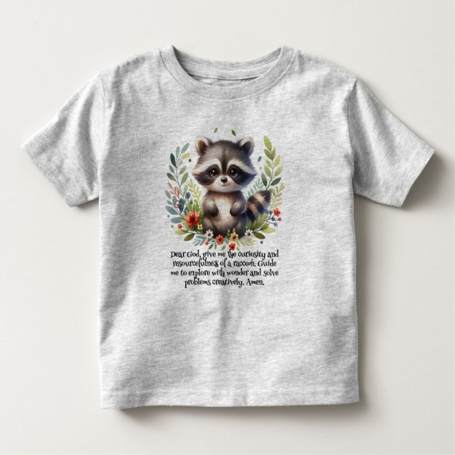 Camiseta Infantil Raccoon Woodland Kids Christian Prayer | (Frente)