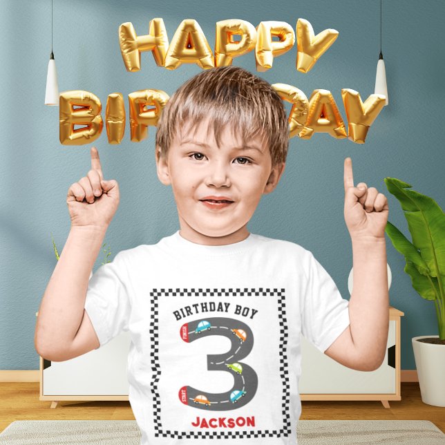 Camiseta Infantil Race Cars Terceiro Aniversário (Criador carregado)