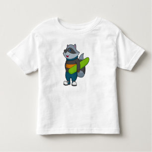 Camiseta Infantil Racoon como Snowboarder com Snowboard