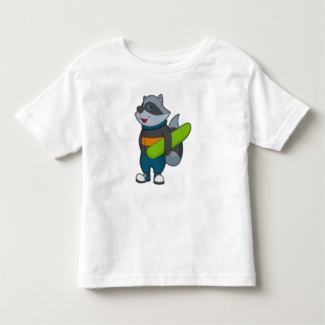Camiseta Infantil Racoon como Snowboarder com Snowboard (Frente)