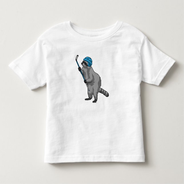 Camiseta Infantil Racoon no hóquei no gelo com bastão de hóquei no g (Frente)