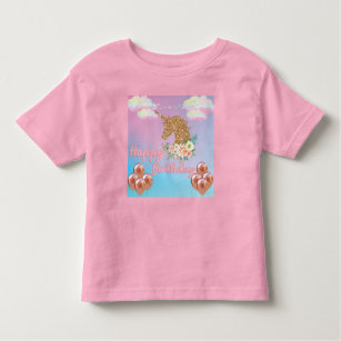 Camiseta Infantil Rainbow Dourado Unicorn Birthday