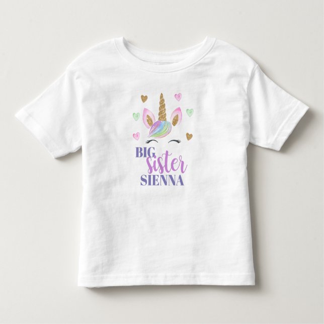 Camiseta Infantil Rainbow Unicorn Love Heart Big Sister Personalizad (Frente)