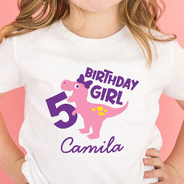 Camiseta Infantil Rapariga 5 Birthday Dinossauro Personalizado Camis