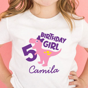 Camiseta Infantil Rapariga 5 Birthday Dinossauro Personalizado Camis